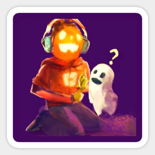 Curious Ghost Investigates a Pumpkin Music Teen Sticker